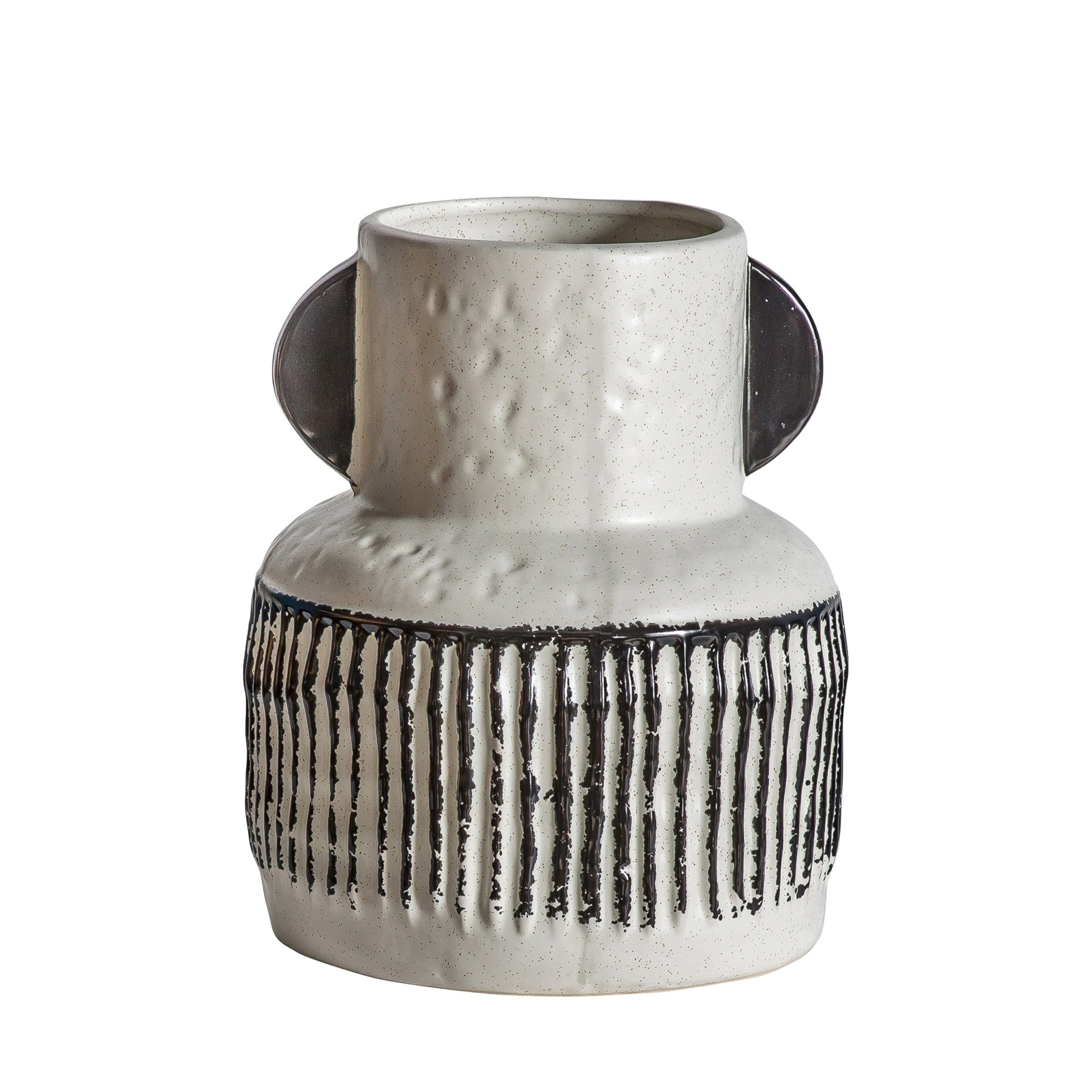 Ostello Monochrome Ribbed Stone Vase | Small
